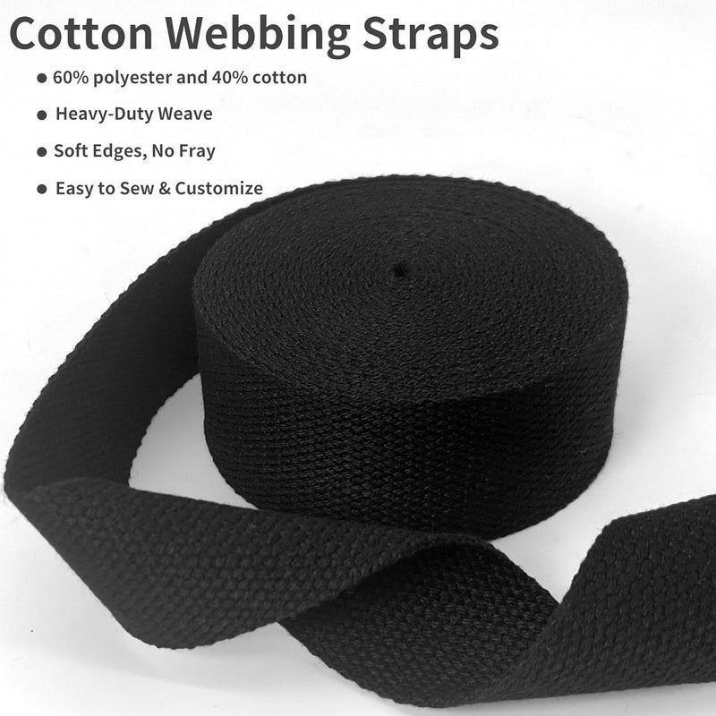 Evora 1.5 inch Cotton Webbing Braid Handles Bag Strap 15ft High Density Webbing Plain Weave Straps for Cloth Tote Bag, Pet Collars, DIY Projects, Crafts, Outdoor Accessories (Black 5103) - Image 4